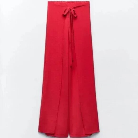 ZARA RED FLUID PAREO PANTS - Picture 1 of 6
